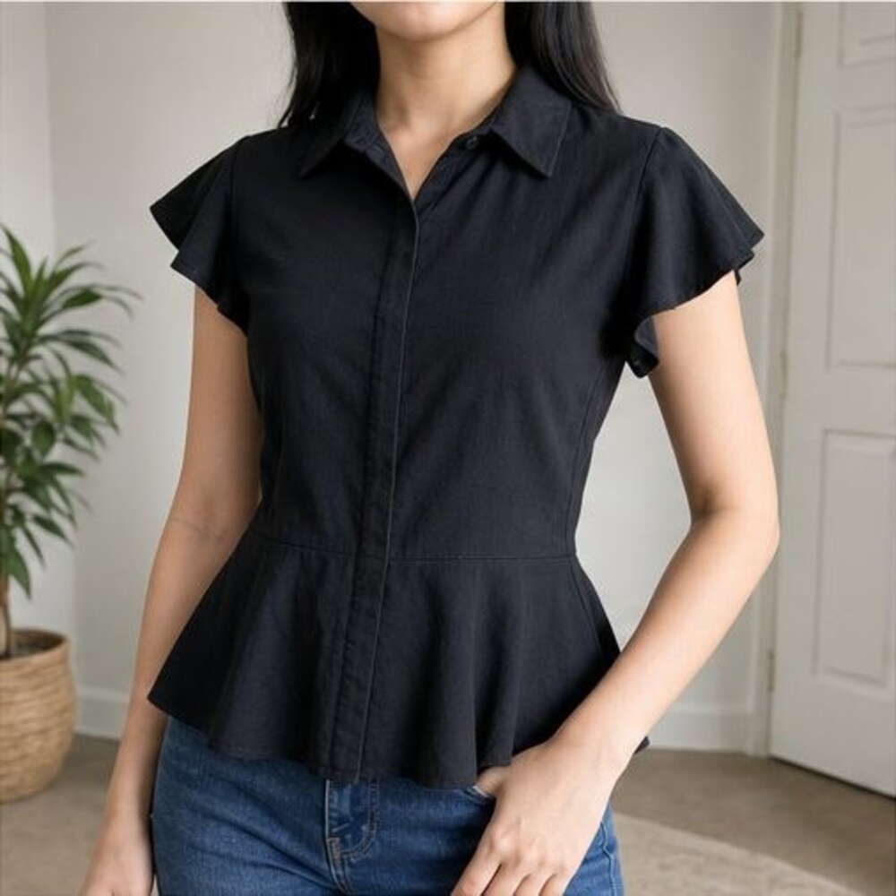 Black Button Blouse - Picture 2 of 6
